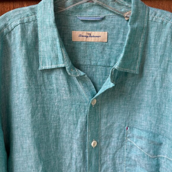 EUC Tommy Bahama Teal Green Long Sleeve Linen Button Down Shirt in Men's X-Large - Picture 2 of 10